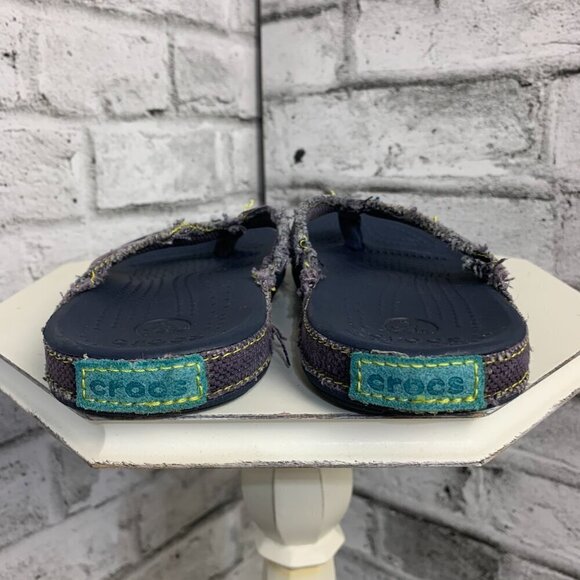 Crocs Classic Navy Blue Canvas Thong Flip Flops Sandals Big Kids J1 - Picture 8 of 10